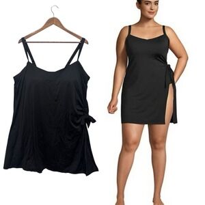 Lands End Sweetheart Womens One Piece Swim Dress Black Plus Sz 22W Modest Mature